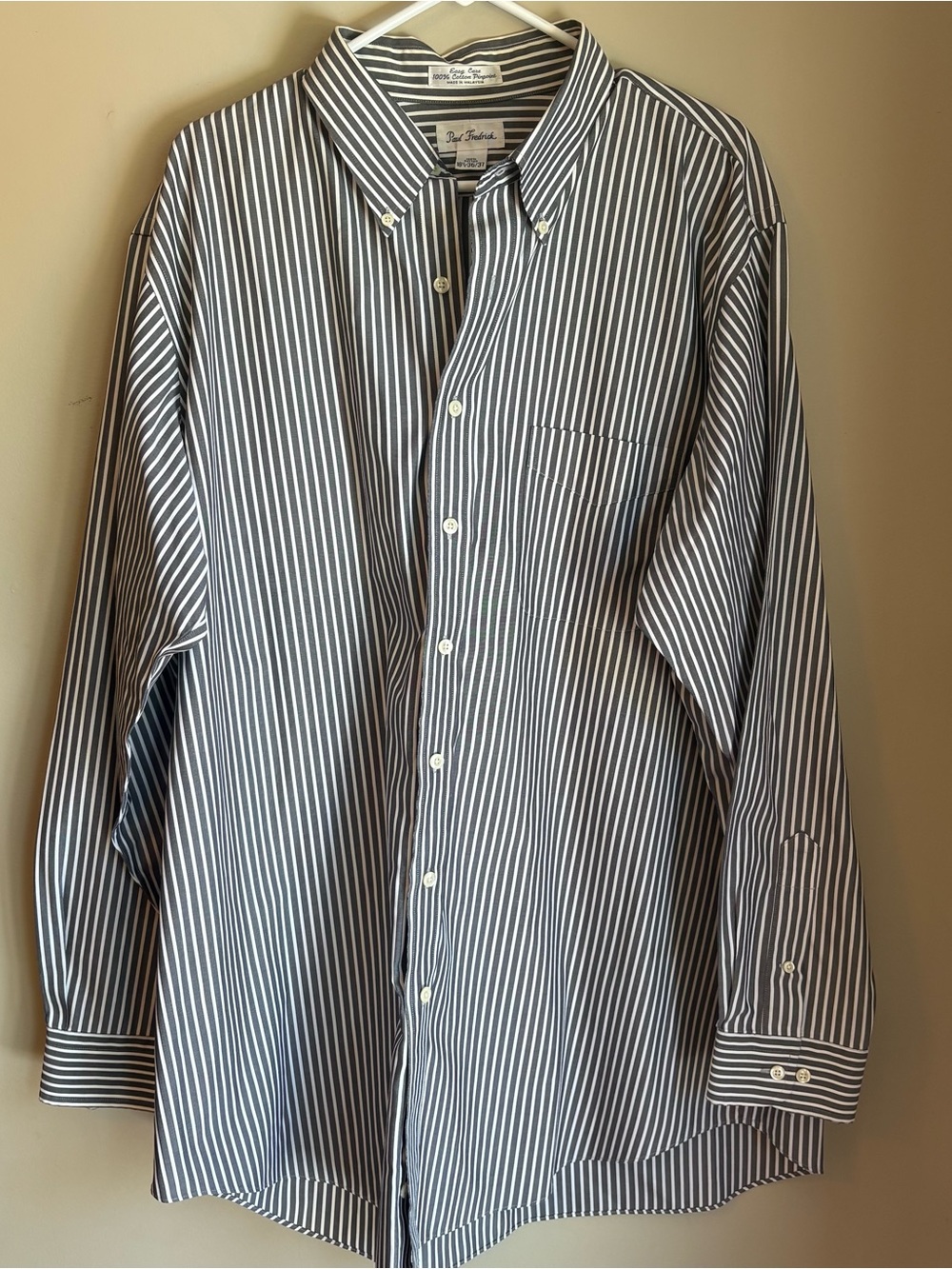 Paul Fredrick Blue and White Vertical Stripe Button-Down Shirt